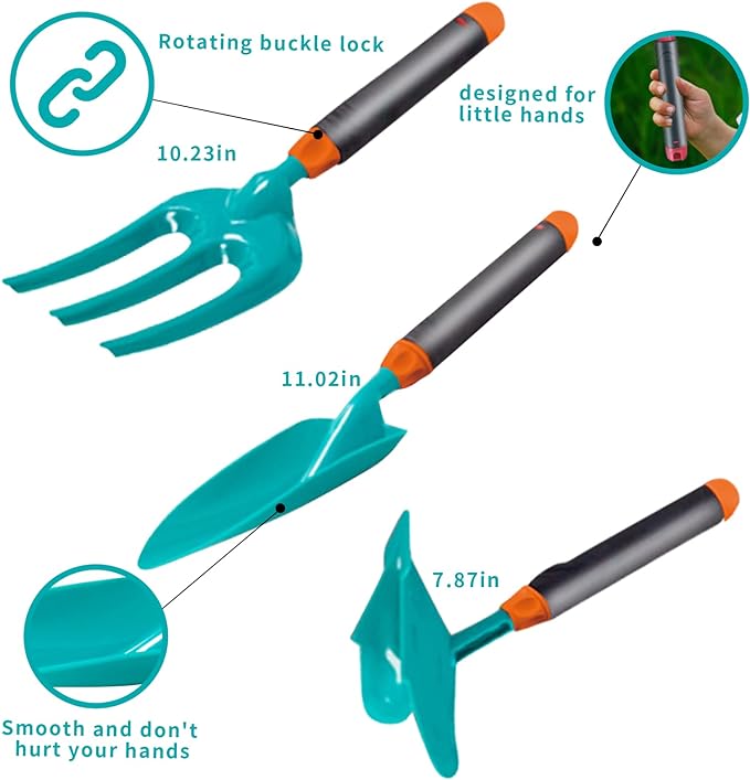 16Pcs Kids Gardening Tools Outdoor Toys Set Backyard Play with 93 PCS DIY Flower Garden Building Preschool Activities (Green)