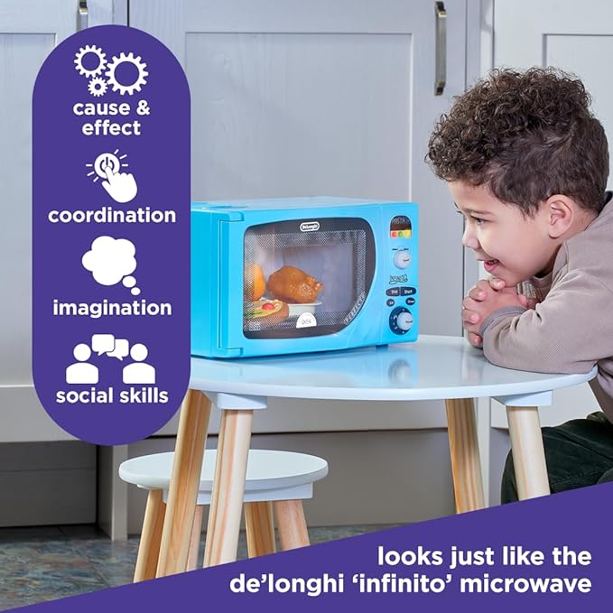 Casdon DeLonghi Microwave. Toy Replica of DeLonghi’s ‘Infinito’ Microwave for Children Aged 3+. Featuring Flashing LED’s, Sounds & More, Blue
