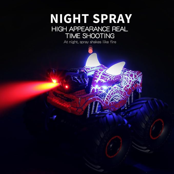 Threeking 1:18 Dinosaur RC Car Remote Control Cars Trucks Toy 4WD Off-Road Car Toys with Lights Spray Suitable for All Terrain Gifts Presents for Boys/Girls Ages 6+ Red