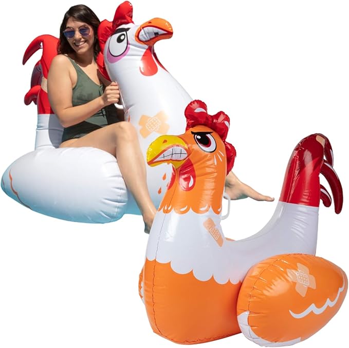 SCS Direct Chicken Fight Inflatable Pool Float Game Set - Includes 2 Giant Battle Ride-Ons - Flip Your Friends to Win- for Outdoor Swimming Party Activities Fun w/Kids Family Adults, Summer Gift