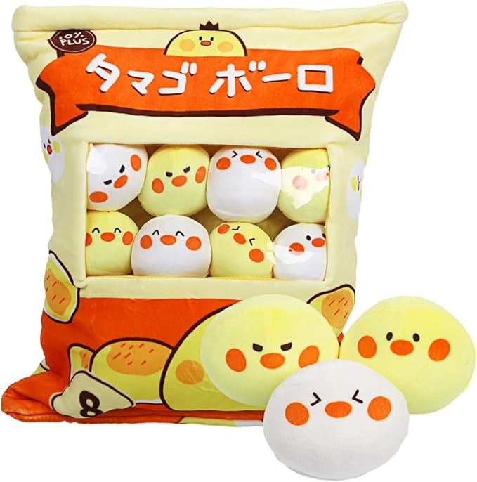 ARELUX Cute Chicken Plush Pudding Pillow:Snack Pillow Toys Bag Removable Stuffed Animal 8Pcs Sets Creative Plush,Soft Duck Chick Plushie Animal Throw Pillow,Dolls Friends Family Member