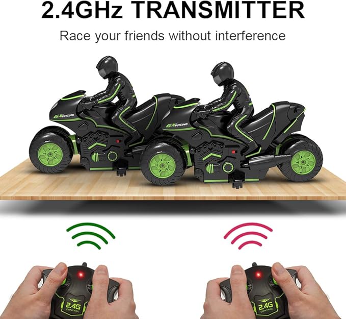 RC Motorcycle, High Speed Remote Control Motorcycle, 2.4GHz 360 Rotating Drift Stunt Car Motorbike Toy for Kids Ages 4 and Up (Green)