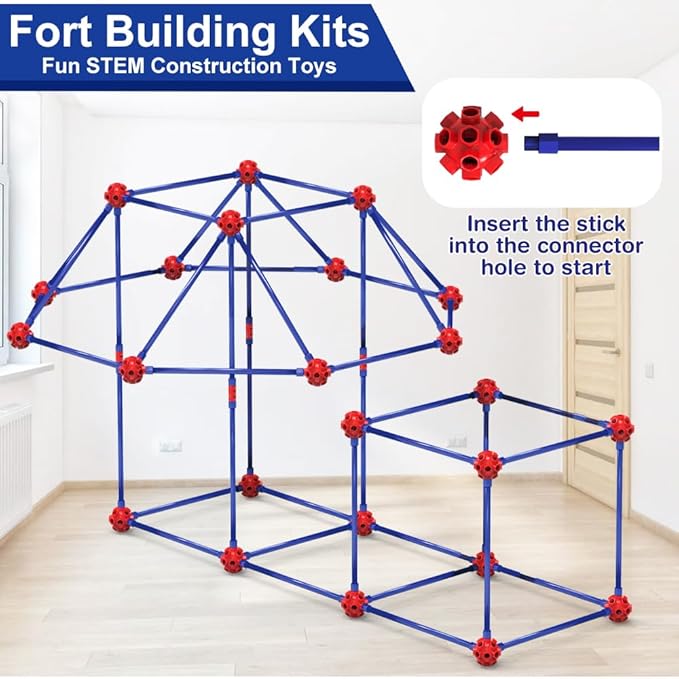 V-Opitos Fort Building Kits for Kids, 140 PCS STEM Construction Toys, Christmas, Birthday Gifts for 4, 5, 6, 7, 8, 9, 10, 11, 12 Years Old Boys & Girls, Indoor & Outdoor Play Tent Activity