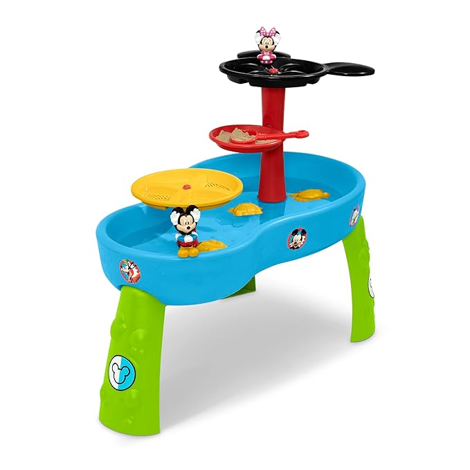 Disney Mickey Mouse Water Table by Delta Children| 3-Tier Water Play Table with 11-Piece Toy Set | Water Sensory Table + Summer Beach Toys for Outside Backyard for Toddlers Ages 2+, Blue
