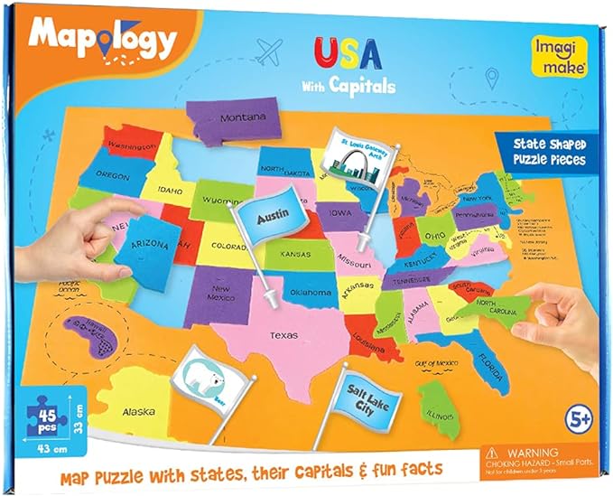 Imagimake Mapology USA Map with Capitals | Learning States and Capitals | US Geography Toys for Ages 5-7 | Jigsaw Puzzles for Kids Ages 8-10 Years | Educational Toys for Ages 8-13