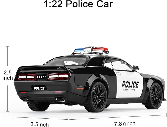 SASBSC Police Car Toys for Boys Age 3-12 1:22 Hellcat Toy Cars Diecast Metal Car Model with Light & Sound Collectable Muscle Cars for Kids 3+ Year Olds