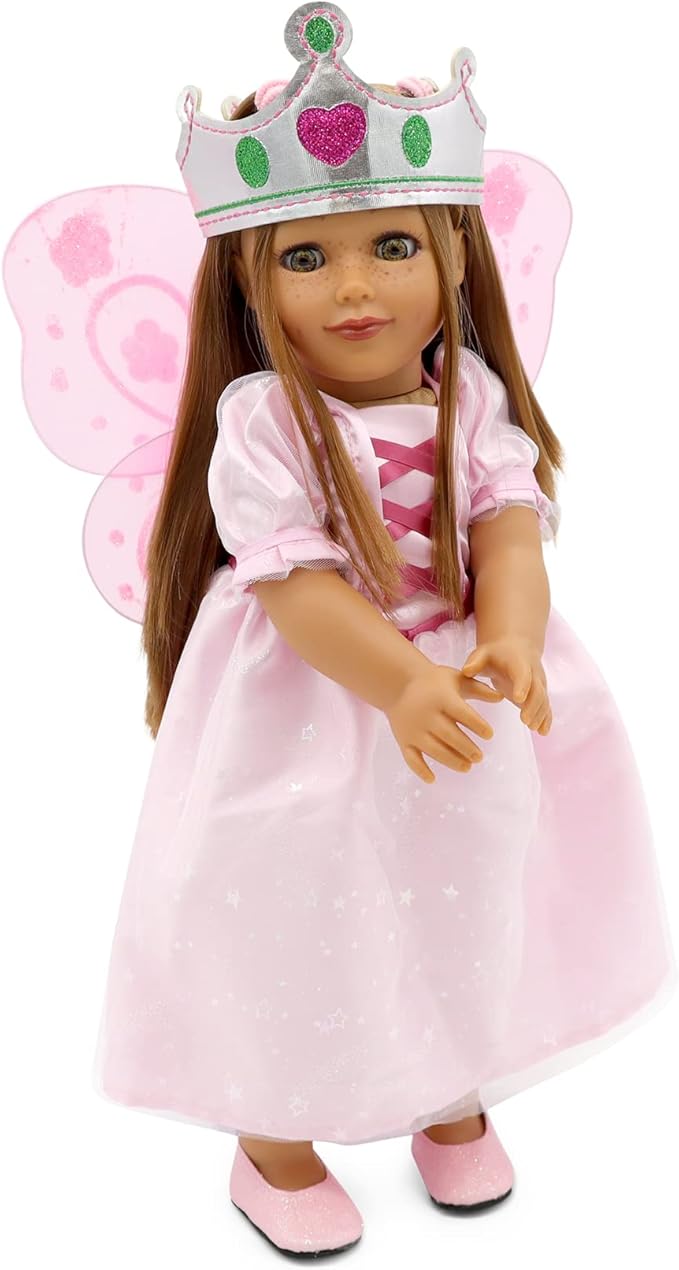 Playtime by Eimmie 18 Inch Doll Clothes and Accessories - Fairy Dress Set with Wings, Matching Crown & Shoes - Magical Clothing Sets & Stuff - Fits American, Generation & Other 18" Dolls for Girls