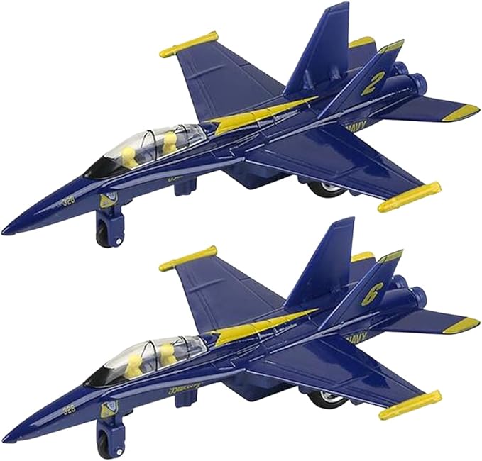 ArtCreativity Diecast F-18 Blue Angel Jets with Pullback Mechanism, 2 pcs, 6.75 inches Diecast Metal Jet Plane Fighter Toys for Boys, Air Force Military Cake Decorations, Aviation Party Favors