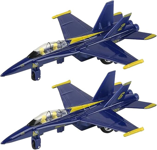ArtCreativity Diecast F-18 Blue Angel Jets with Pullback Mechanism, 2 pcs, 6.75 inches Diecast Metal Jet Plane Fighter Toys for Boys, Air Force Military Cake Decorations, Aviation Party Favors