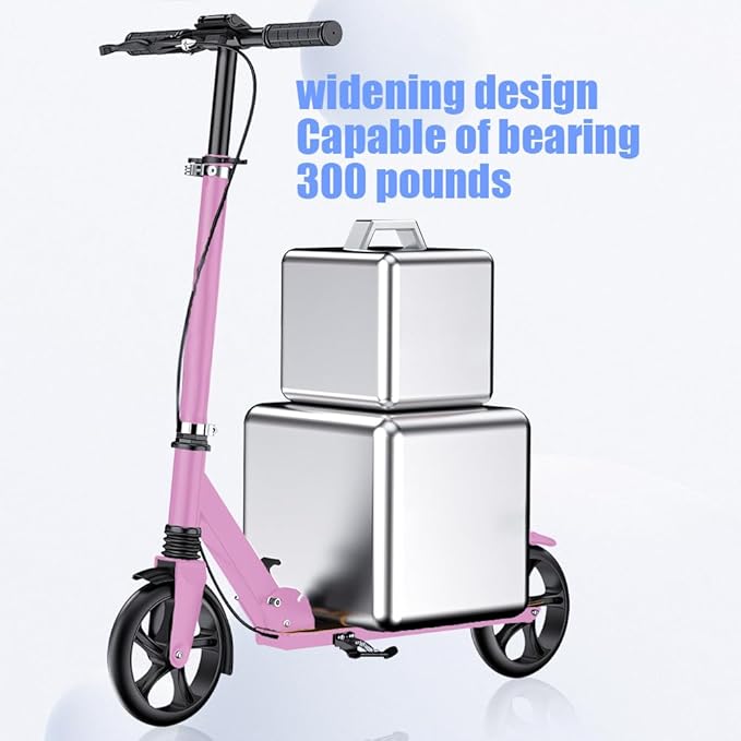 Dual-Brake Shock-Absorbing Kick Scooter, Anti-Skid PU Wheels, 4 Height-Adjustable Positions, Wider Pedals, Suitable for Children Over 6 Years Old, Teenagers & Adults