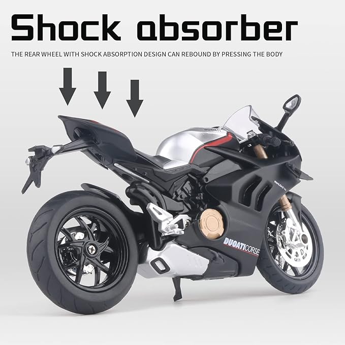 COOLPUR Die Cast Motorcycle Model for Ducati V4, Realistic Motorcycle Model, 1:12 Scale Kids Moto Toy or Collection, Boyfriend,Young Peoples Gift(Black)