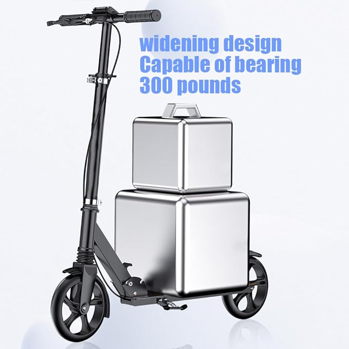 Dual-Brake Shock-Absorbing Kick Scooter, Anti-Skid PU Wheels, 4 Height-Adjustable Positions, Wider Pedals, Suitable for Children Over 6 Years Old, Teenagers & Adults