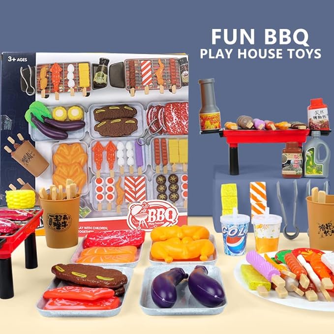 80-Piece Interactive BBQ Grill Playset Toy - Realistic Pretend Cooking Set with Grill Tools & Food Accessories for Kids Ages 3-8, BPA-Free Learning Toys for Boys Girls Toddlers