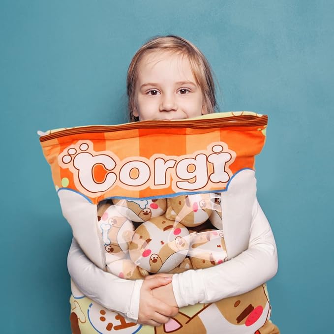 ARELUX Cute Corgi Plush Pudding Pillow:Snack Pillow Toys Bag Removable Stuffed Animal 8Pcs Sets Creative Plush,Soft Dog Puppy Plushie Throw Pillow,Dolls Friends Family Member