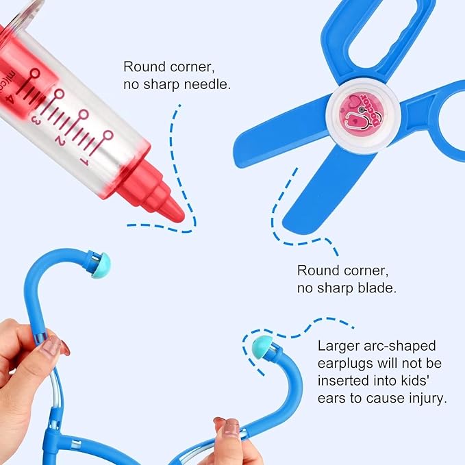 deAO Doctor Kit for Kids Ages 3+, Pretend Doctor Play Set with Doctor Cart, Costume and Stethoscope, Toddlers Doctor Role Playset Medical Kit for Girls Boys (Blue)