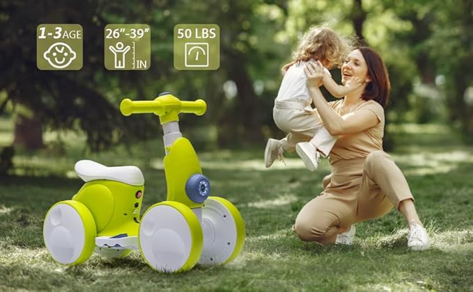 6V Electric Baby Balance Bike with Bubble Machine,4 in 1 Toddler Balance Bike w/Remote Control for 1 Year Old Boys Girls Kids Bubble Bike Ride on Toys w/Powered Motor,Music,LED Lights (Cyan)