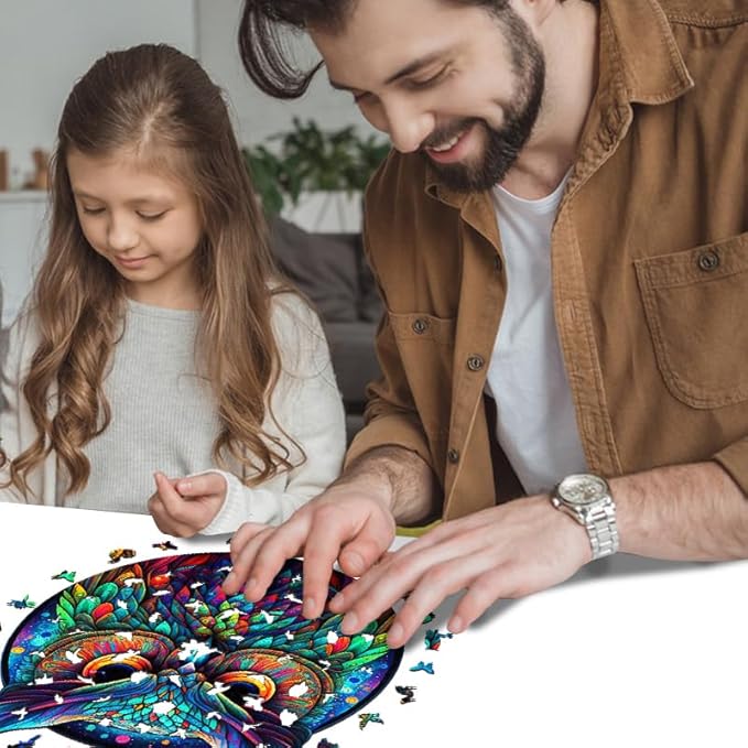 Unique Wooden Jigsaw Puzzles - Cute Owl, 200 Pcs Medium Size 11.2'' x 10.5'', Luxurious Animal Shaped Wood Puzzle, Beautiful Package, Best Gift for Adults