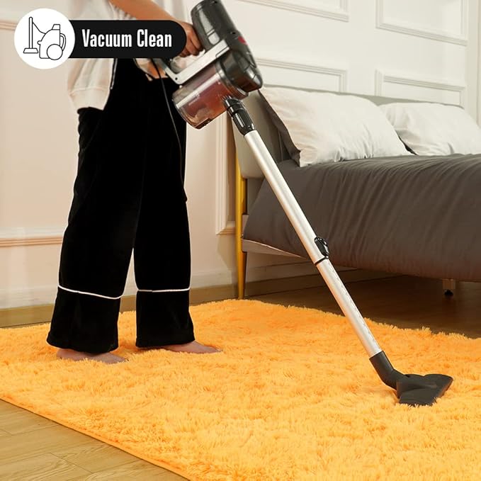 Amearea Shag Fluffy Area Rug for Bedroom Girls Living Room, Extra Soft and Fuzzy Shaggy Rugs, Non Slip, Solid Color Carpet Mat for Boys Nursery Home, Orange 6x9 Feet