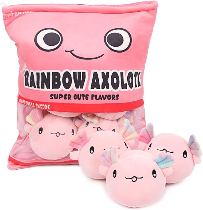 ARELUX Cute Axolotl Plush Pillow:Removable Stuffed Animal Bag Plushie 6Pcs Sets Stuffed Salamander Throw Pillow Soft Pink Axolotl Plush Toys Doll Creative Birthday Friends Family Member