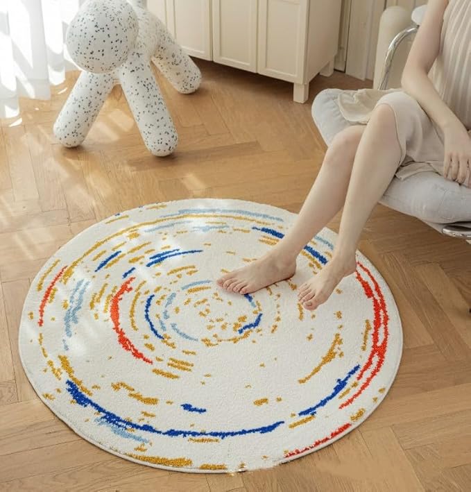 Poowe Kid Play Rug Round Boho Play Mat Soft Alphabet Educational Area Rug Nonslip Circle Baby Crawling Mat for Boys Girls Floor Carpet for Kids Playroom Nursery Decor-Round 31.5"(Dream Line)