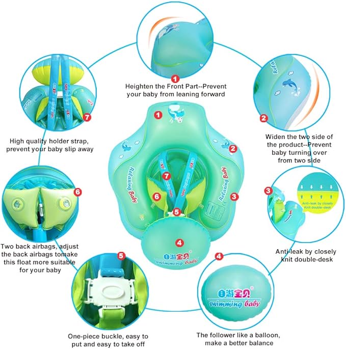 Swimming Ring with Adjustable Seat Pocket,Baby Swimming Pool Floats,Removable Floating Ball,New Upgrade Baby Swim Ring for Ages 6-36 Months Infant Toddler