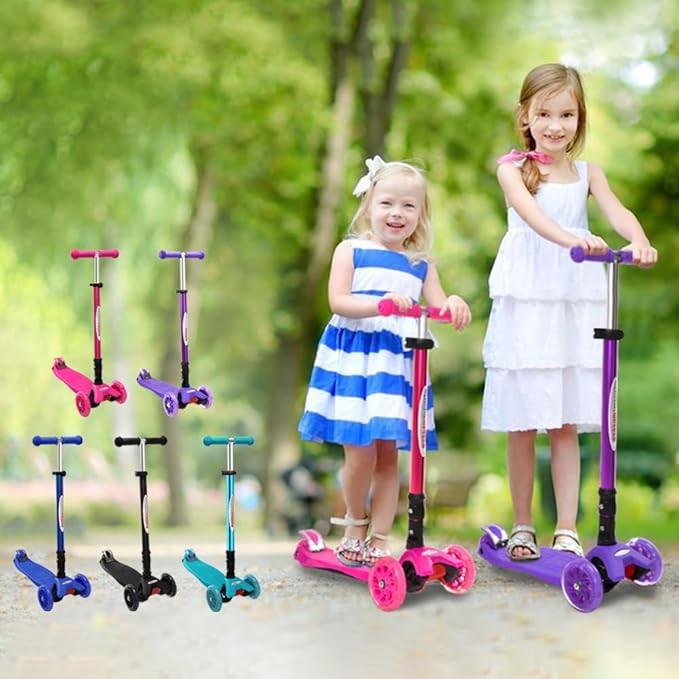 ChromeWheels Scooters for Kids, Deluxe Kick Scooter Foldable 4 Adjustable Height 132lbs Weight Limit 3 Wheel, Lean to Steer LED Light Up Wheels, Best Gifts for Girls Boys Age 3-12 Year Old