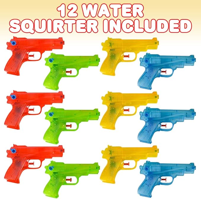 ArtCreativity Water Squirters Guns for Kids (Set of 12) 5.5 Inch Water Toys for Swimming Pool, Beach, and Outdoor Summer Fun, Cool Birthday Water Gun Party Favors for Boys and Girls