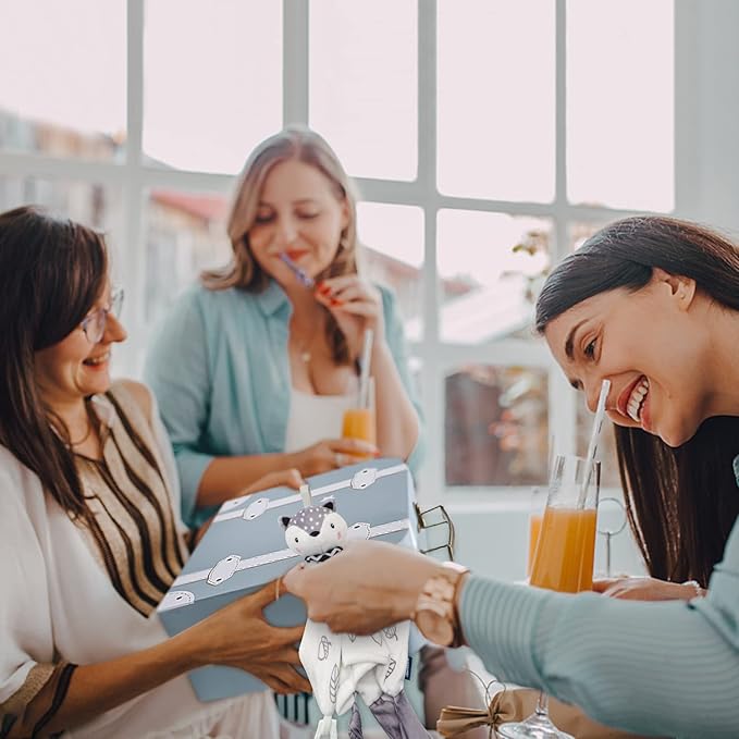 Baby Shower Gifts, Baby Boy Gifts Basket Includes Newborn Blanket Baby Lovey Security Blanket Wooden Rattle Toy, Funny Baby Bibs Socks & Greeting Card - Baby Gift Set Newborn Shower Basket