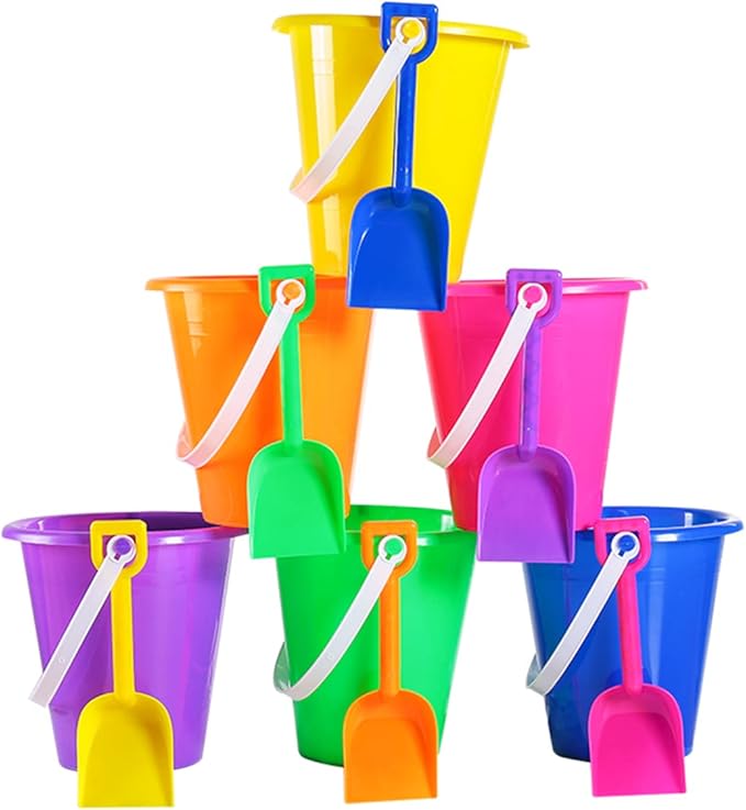 12 Sets 5.5" Sand Buckets and Shovels for Kids Bulk (12 Pack) Small Beach Bucket for Summer Outdoor Sand Toys, Party Favors, Basket Stuffers, End of Year Student Gifts from Teacher