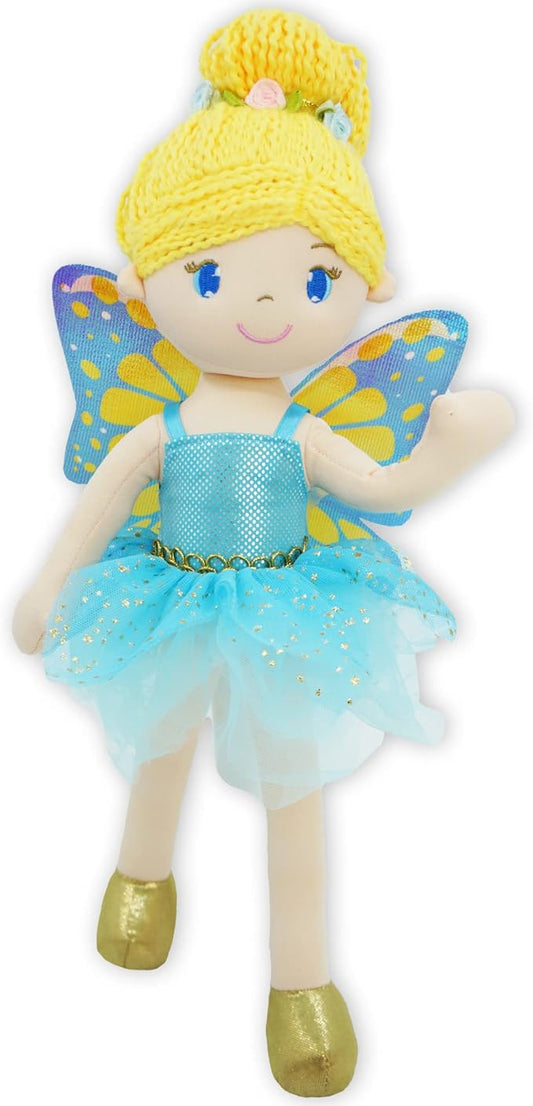 June Garden 16" Enchanted Garden Fairy Doll Fayetta - Plush Stuffed Soft Doll Girl Gift - Blue Outfit and Wings