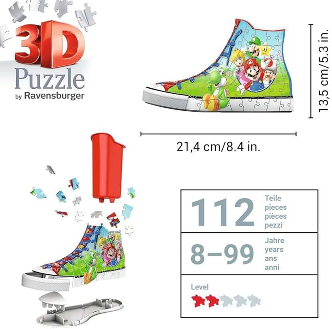 Ravensburger Super Mario Brothers Shoe 3D Jigsaw Puzzles for Kids & Adults Age 8 Years Up - 108 Pieces - No Glue Required