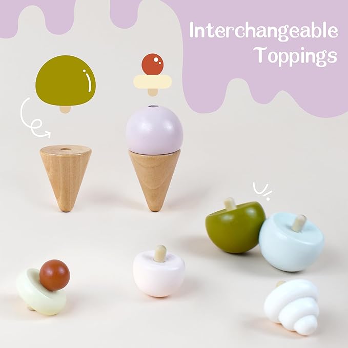 Wooden Ice Cream Toy, Pretend Play Food Toys, Ice Cream Counter Set for Kids, Kitchen Accessories for Toddlers Girls Boys Ages 3+