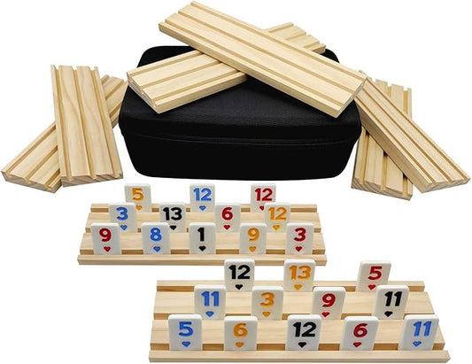 Rummy Cube 8 Player Edition with 8 Wooden Racks, Rummy Cube Game with Case 8 Players with Portable Case 214 Tiles Rummy Cube Travel Game Set for Family Adults Kids