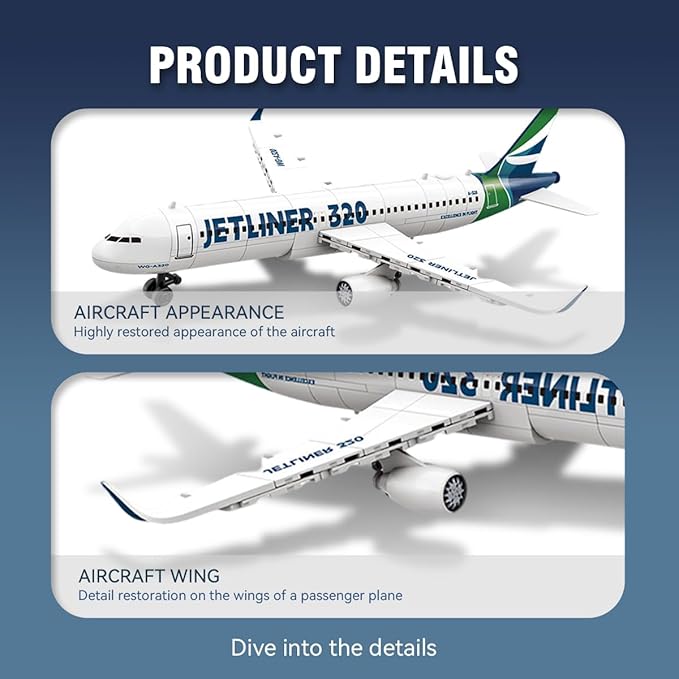 DAHONPA Airbus A320 Building Blocks Set, 129 Pieces Airplane Airliner Building Toy, Gift for Kid and Adult