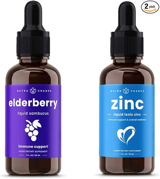 NutraChamps Black Elderberry Syrup and Organic Zinc Liquid Drops Bundle