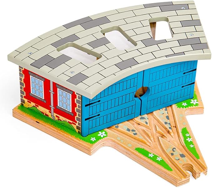 Bigjigs Rail Triple Engine Wooden Shed, Wooden Toys, Small Shed for Toy Trains, Wooden Train Set, Wooden Train Track Accessories, Bigjigs Train Accessories