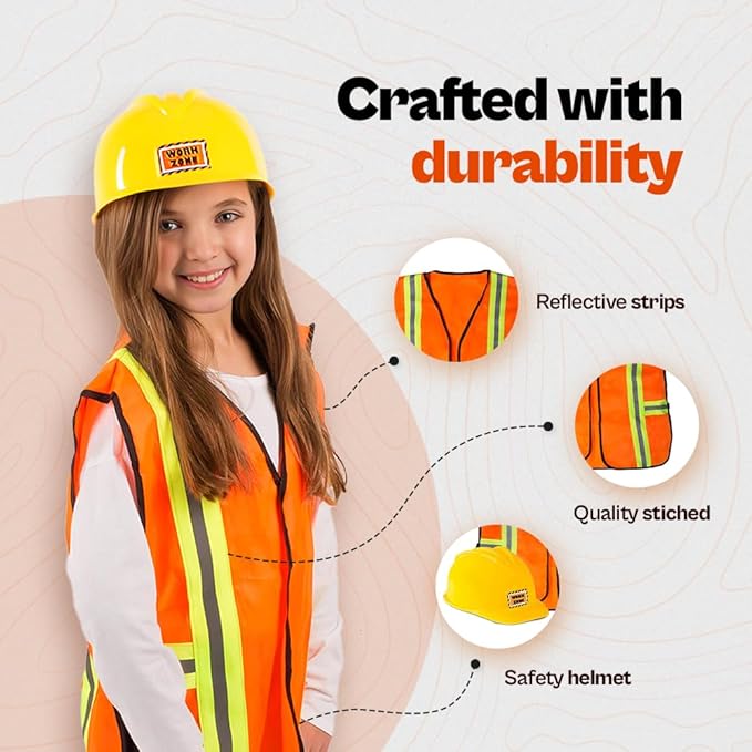 Funny Party Hats - Construction Worker Costume for Kids, Includes Construction Hat and Vest