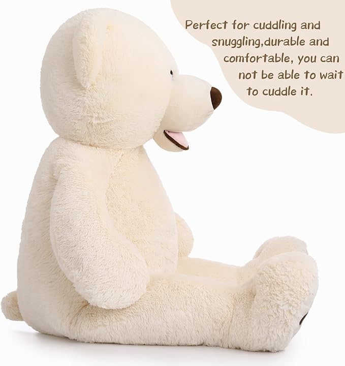 MorisMos Smile Giant Teddy Bear, 51inch Large Stuffed Bears with Big Footprints, Big Stuffed Animals Cuddly Plush Gifts for Girlfriends, Boyfriend, White