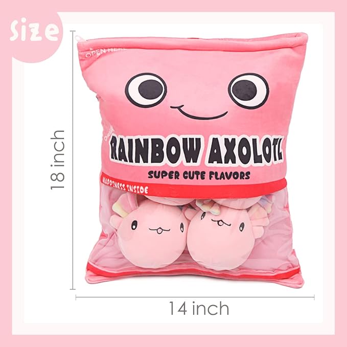 ARELUX Cute Axolotl Plush Pillow:Removable Stuffed Animal Bag Plushie 6Pcs Sets Stuffed Salamander Throw Pillow Soft Pink Axolotl Plush Toys Doll Creative Birthday Friends Family Member