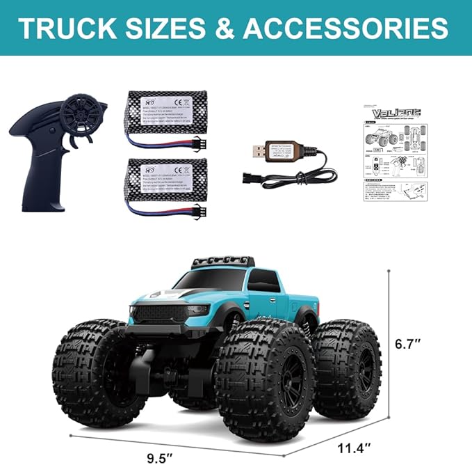 Rock Crawler RC Truck 4x4 Off Road Waterproof, 2.4Ghz Amphibious Remote Control Monster Truck with 2 Batteries, Dual Motors All Terrain RC Cars Toys for 8-12 Year Old Boys, Birthday
