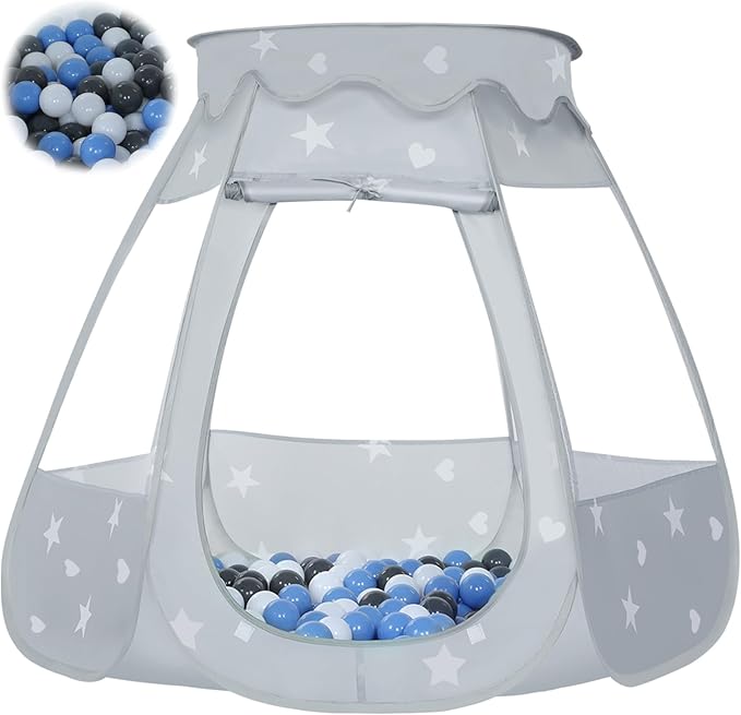 Baby Ball Pit for Toddler with 50 Balls, Kids Pop Up Play Tent for Girls, Princess Toys Gifts for Children Indoor & Outdoor Playhouse (Gray: Gray/White/Babyblue, 109x90cm/50 Balls)