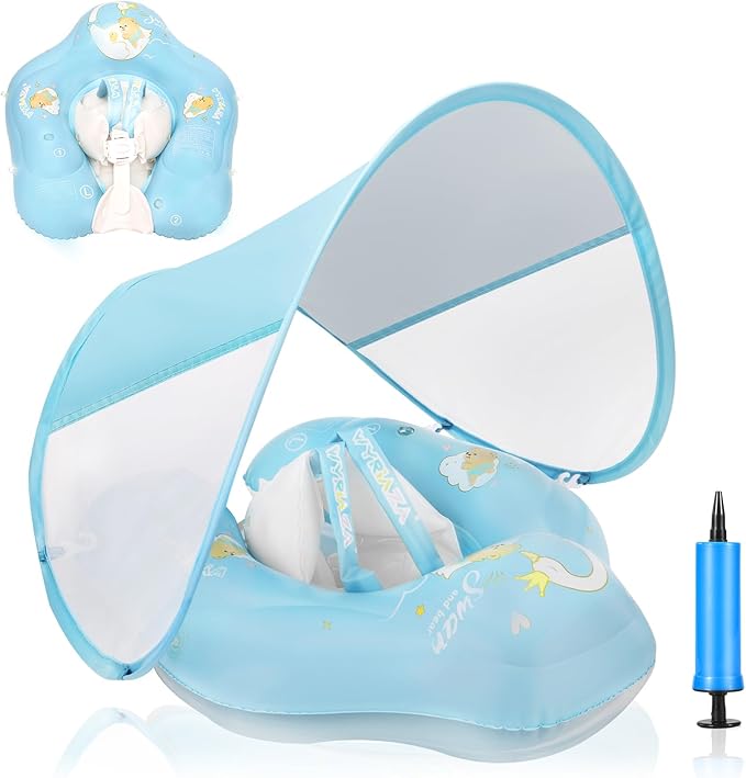 Baby Pool Float with Canopy and Safety Seat,Infant Swim Float & Pool Float & Baby Water Float & Swimming Floats UPF50+ UV Protection for Kids from 3 to 36 Months.(S:3-12 Month/L:6-36 Month)