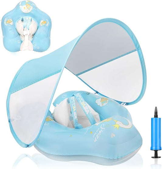 Baby Pool Float with Canopy and Safety Seat,Infant Swim Float & Pool Float & Baby Water Float & Swimming Floats UPF50+ UV Protection for Kids from 3 to 36 Months.(S:3-12 Month/L:6-36 Month)