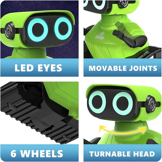 GILOBABY Robot Toys, Remote Control Robot Toy, RC Robots for Kids with LED Eyes, Flexible Head & Arms, Dance Moves and Music, Birthday Gifts for Boys Ages 3+ Years (Green)