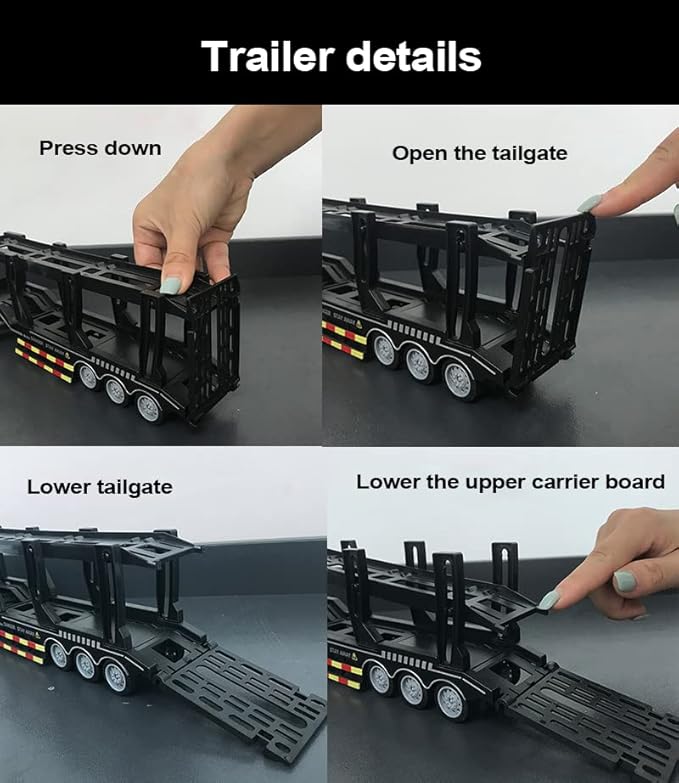 Remote Control Car Transporter Truck Includes 4 Cars - 14" 1:48 Mini RC Toy Semi Truck Trailer with 2pcs Rechargeable Batteries, Carrier Car Truck Vehicle with Lights, Great Gift for Kids Boys Girls