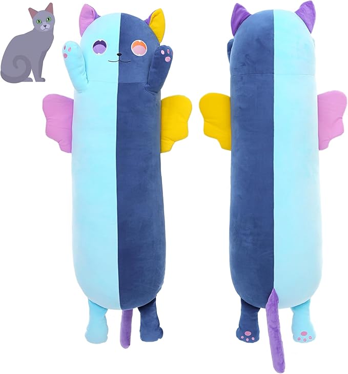 41.7Inch Long Cat Plush Pillow, Soft Kawaii Long Cat Stuffed Animal, Blue Cuddle Pillow Gift for Kids, Girlfriend, Birthday, Thanksgiving, Christmas