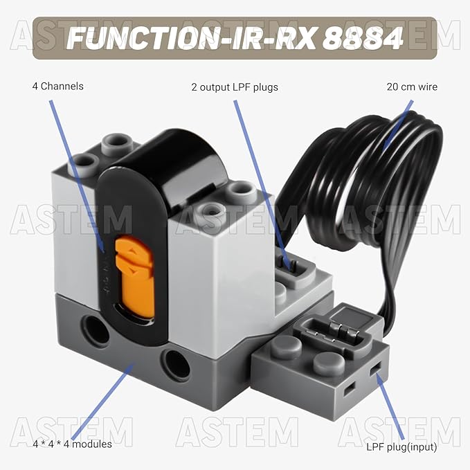 36Pcs Power-Function Set - Compatible with Technic Parts. Includes Battery Box, IR Speed Remote Control, IR Receiver, Motor, Power-Function Light, Extension Wire, Servo Motor, Shock Absorber