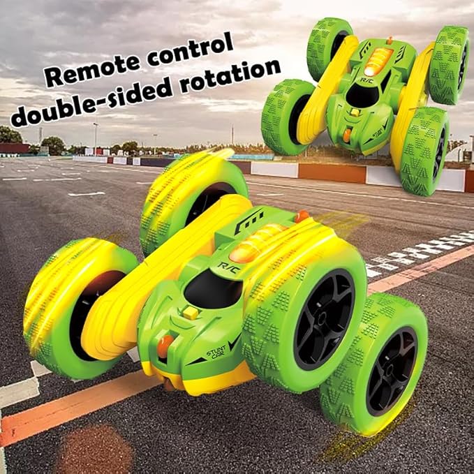 Generic Roll Over FlipDrive R/C 360°Rotating | Double-Sided Stunt Car Remote Control Toy for Kids | Rechargeable Batteries Included.Unleash Flips, Twists, and Thrills for Birthdays!, Lime Green