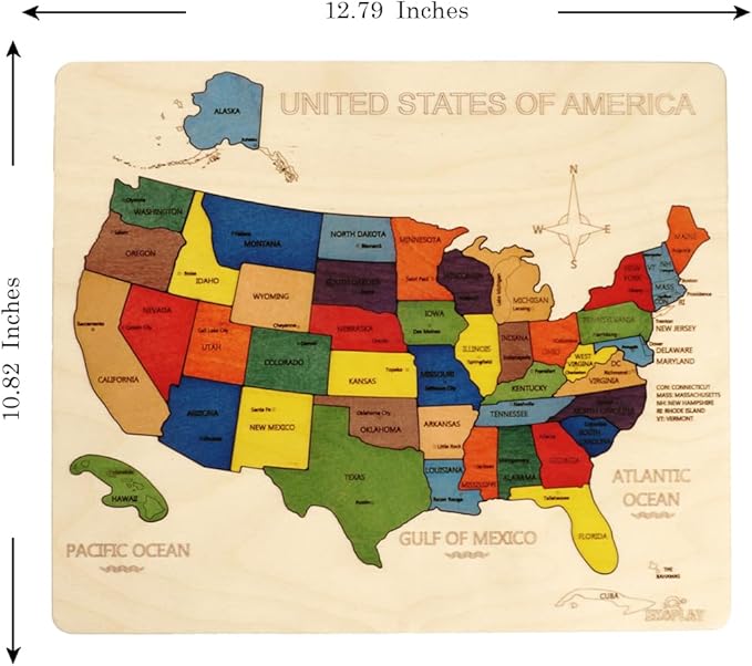 USA Map Wooden Jigsaw Puzzle for Kids | 44 Puzzle Pieces | Learning & Educational Toy Gift for Boys & Girls Ages 3 Years and Above
