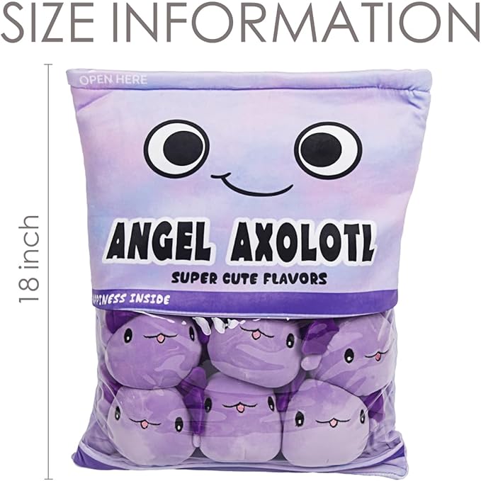 ARELUX Cute Axolotl Plush Pudding Pillow:Snack Pillow Toys Bag Removable Stuffed Animal 6Pcs Sets Creative Plush,Soft Purple Axolotl Plushie Animal Throw Pillow,Dolls Friends Family Member